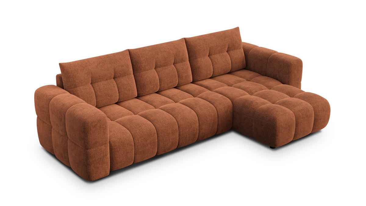 ECKSOFA CLOUDI 4-Sitzer rechts, rostrot - Schwarz/Orange, Holz/Textil (294/160cm) - Courtois Laville