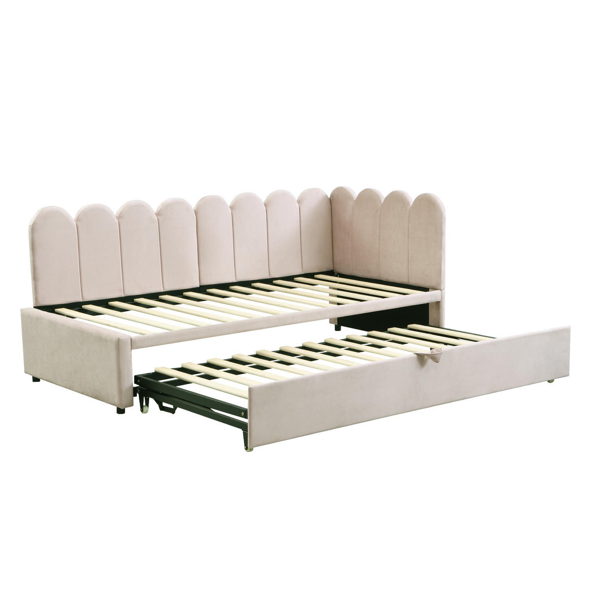 SCHLAFSOFA ausziehbar 90x200/180x200 cm Samt Beige - Beige, Metall (90/200cm) - Meubliv
