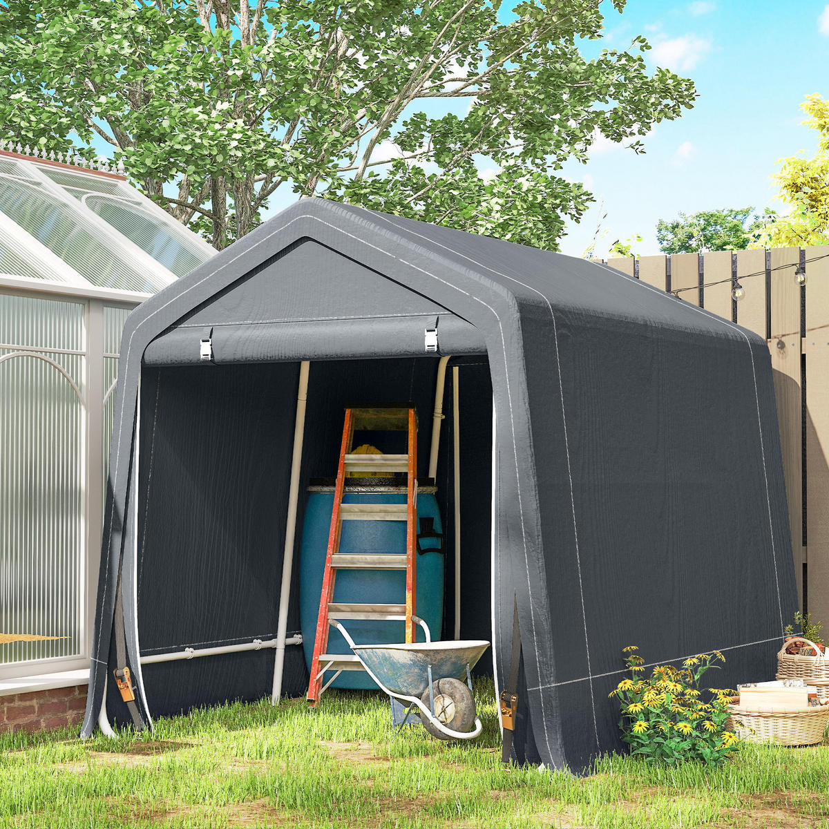 GARTENHAUS, 2 Reißverschlusstüren, wasserdicht, UV-beständig 2,4 x 2 x 2 m ,dunkelgrau - Dunkelgrau, Metall (200/202/240cm) - Vallsero