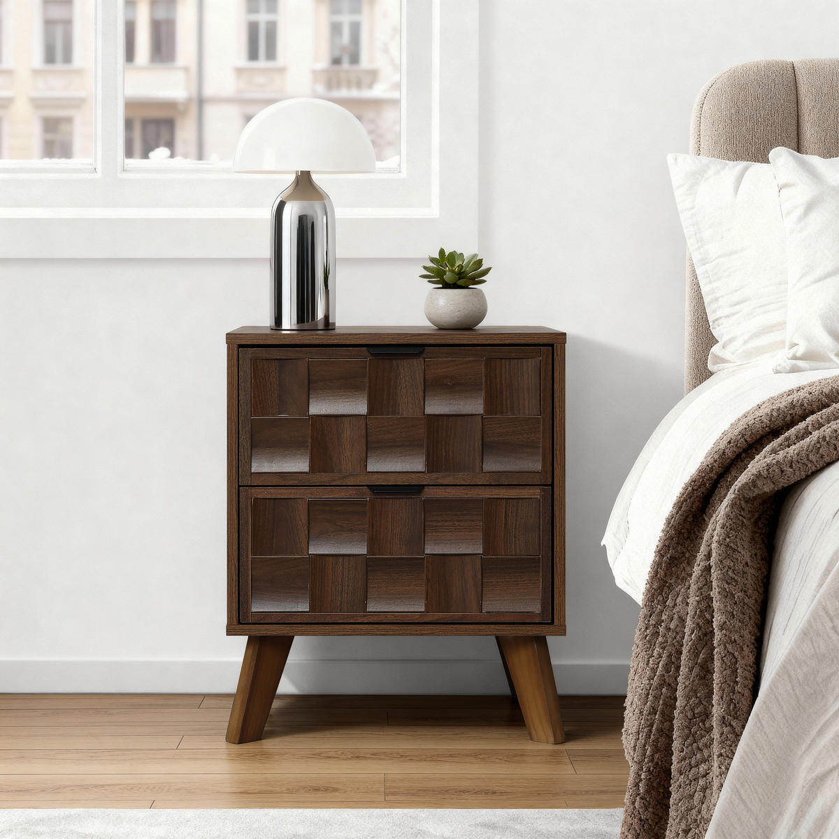 NACHTTISCH mit 2 Schubladen | B47 x T40 x H57 cm - Walnussfarben, Holzwerkstoff (47/57/40cm) - Hometopia