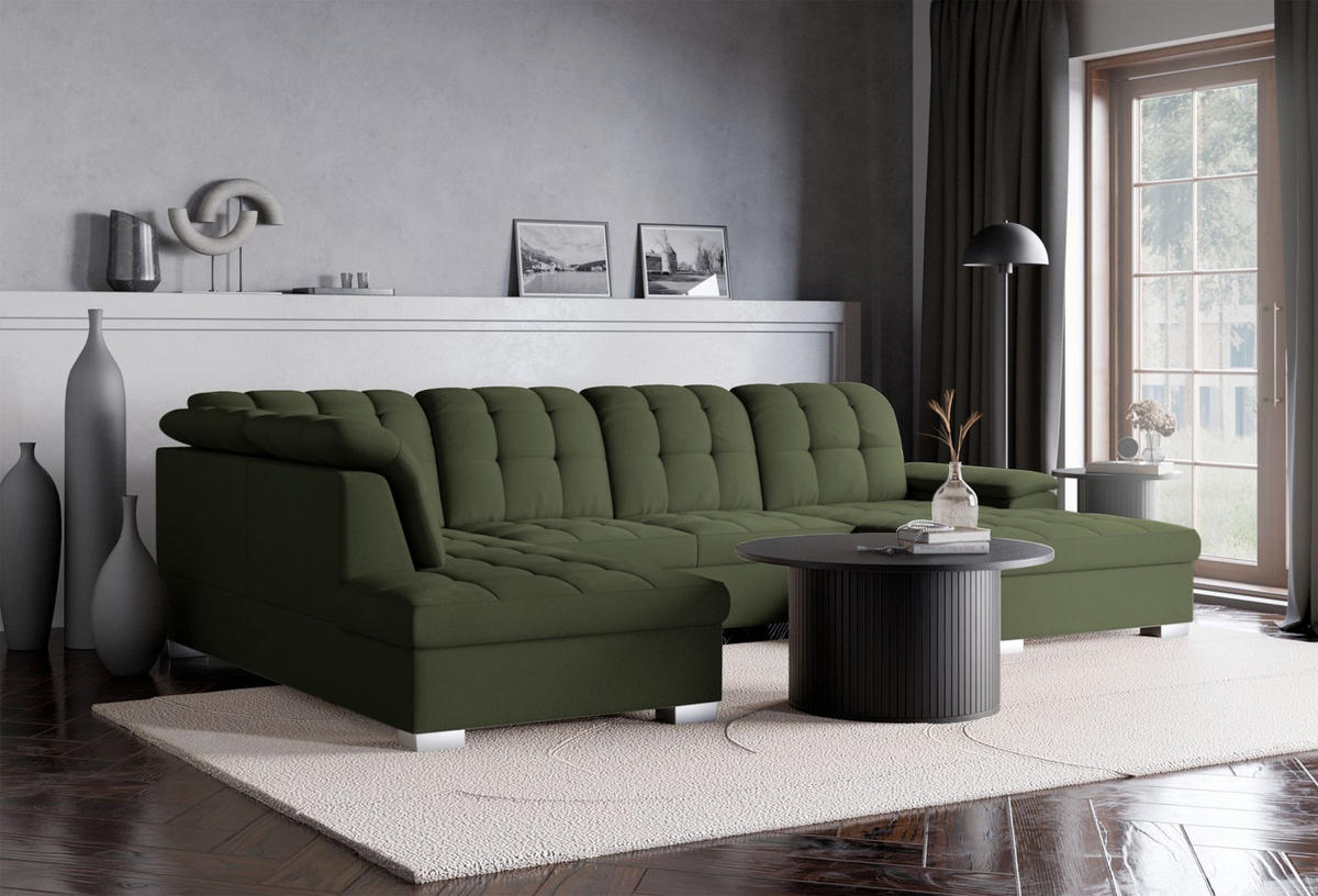 WOHNLANDSCHAFT Jamaal Khaki rechtsseitig - Schwarz/Grün, Textil (330/106/212cm) - Selsey