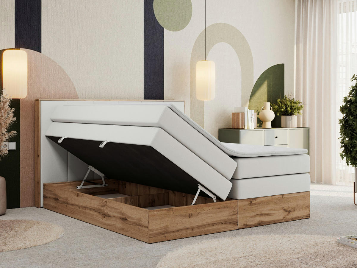 BOXSPRINGBETT ALBERO 1 KING 140/200 Weiß Kunstleder - H3 - Weiß, Holz/Textil (140/200cm) - MKS