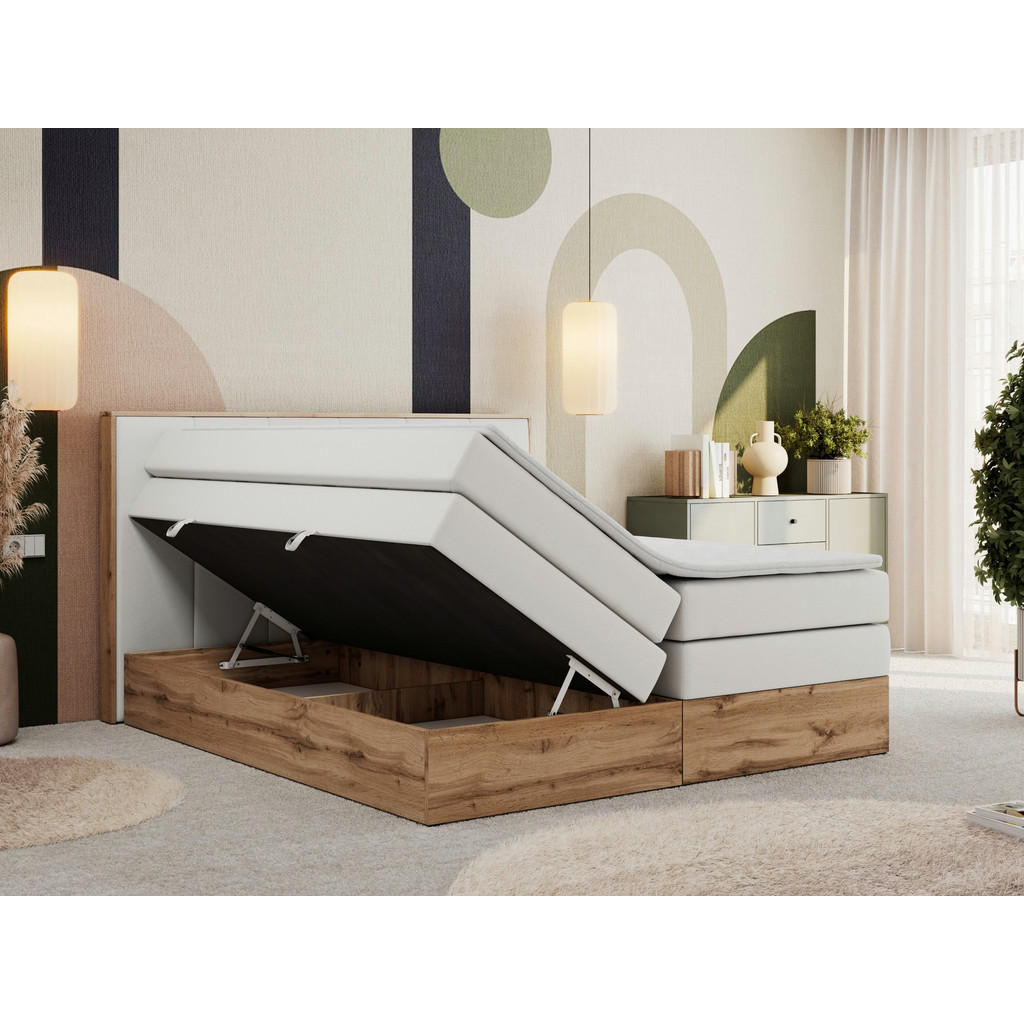 Thumbnail - MKS Boxspringbett, Weiß, Textil, 2-Sitzer, H4, Rechteckig, 160x200 cm, Oeko-Tex®, Schlafzimmer, Betten, Boxspringbetten