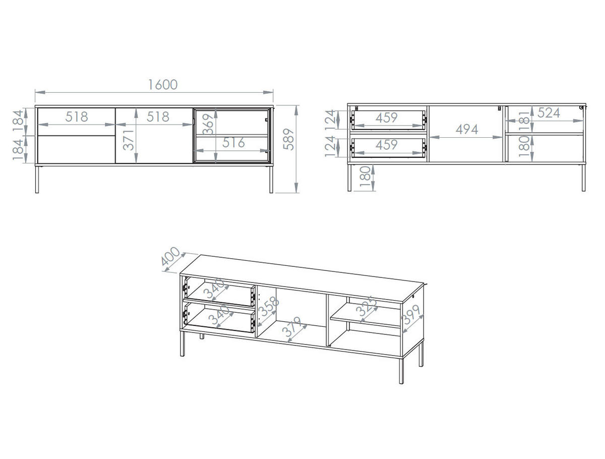 LOWBOARD Barnee Lindberg Eiche 160 / 40 / 59cm - Eichefarben/Schwarz, Holzwerkstoff/Metall (160/59/40cm) - Feldmann-Wohnen