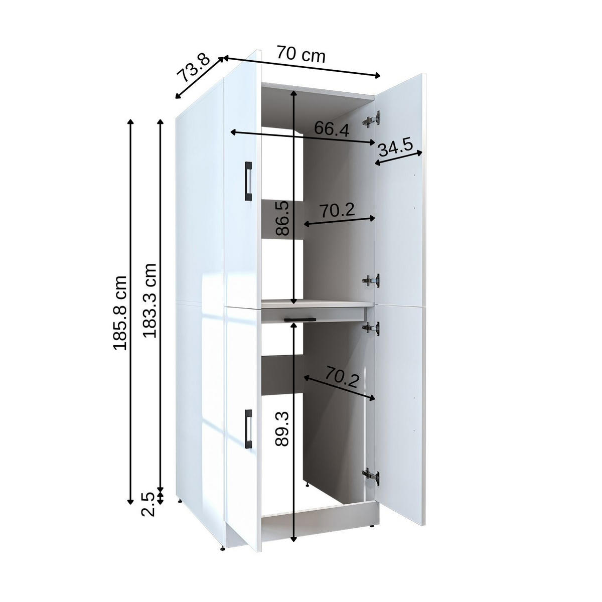 WASCHMASCHINENSCHRANK DORA-I 70cm Breit - Weiß, Holzwerkstoff (70/186/74cm)