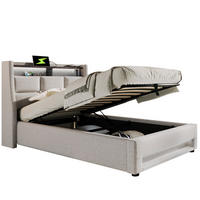 POLSTERBETT 90/200 cm in Beige mit USB-Anschluss, LED-Beleuchtung und Stauraum - Beige, Textil (90/200cm) - Flora Grace