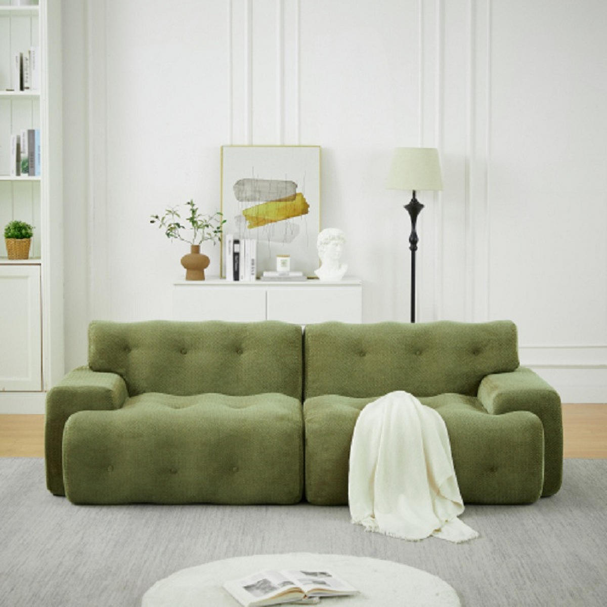 2-SITZER SOFA Chenille Grün montagefrei - Grün, Textil (224/66/104cm) - WISHDOR
