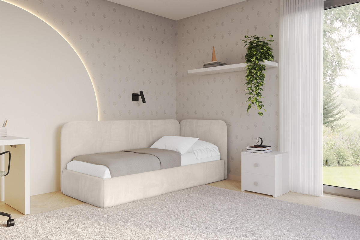 EINZELLBETT Jugendbett mit Bettkasten und Matratze H3/H4, Links - ELSY 100x200 Beige - Ecru, Holzwerkstoff/Textil (100/200cm) - ALTDECOR