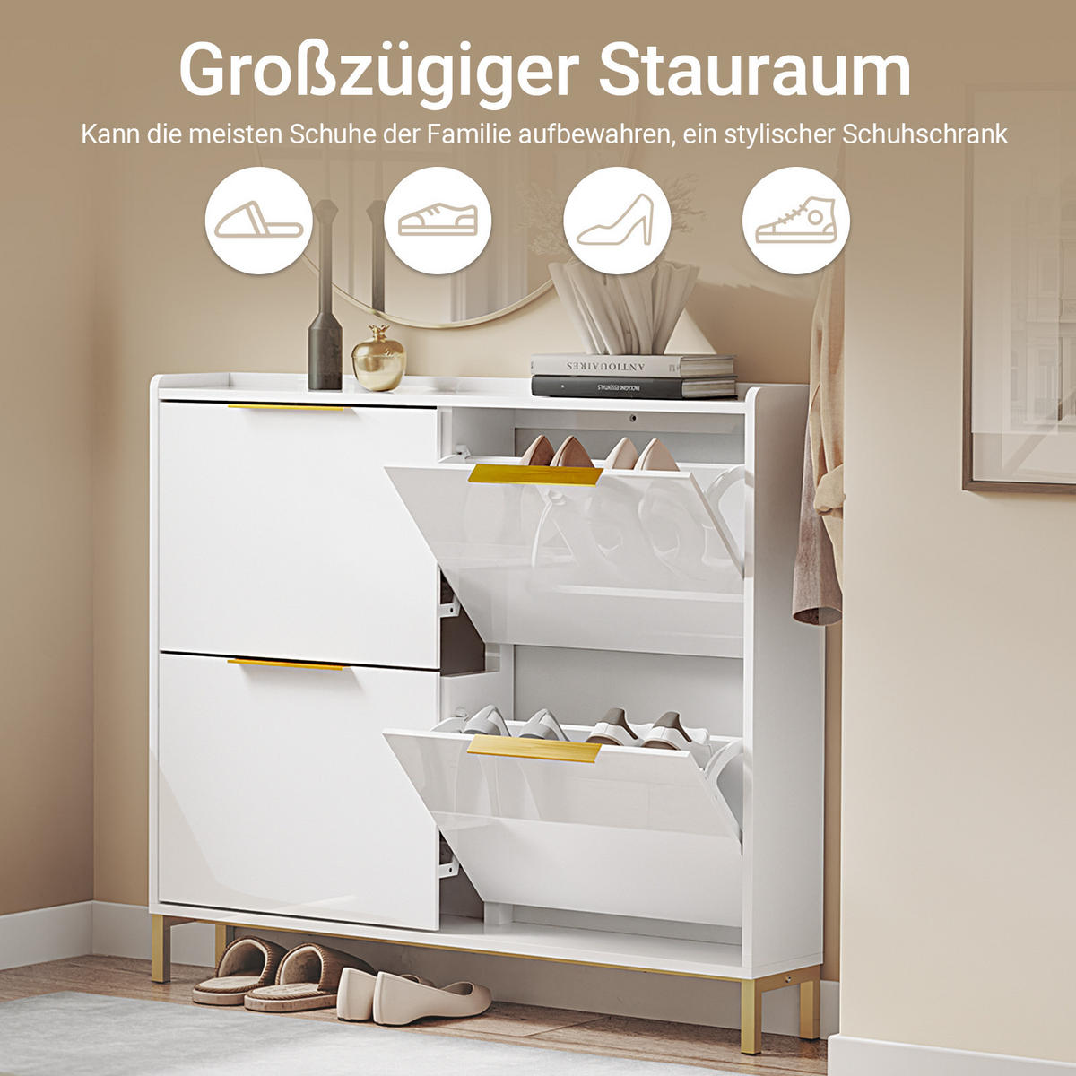 SCHUHSCHRANK Weiß - Weiß, Holzwerkstoff (100/90/19cm) - SoBuy