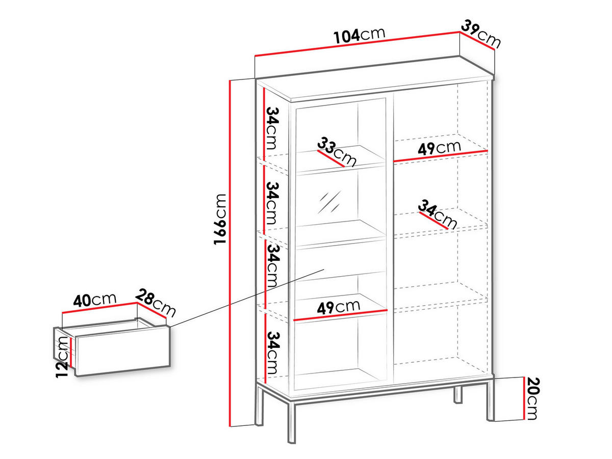 VITRINE Sento WTSZ104 - Kaschmir, Holzwerkstoff/Metall (104/166/39cm) - MIRJAN24