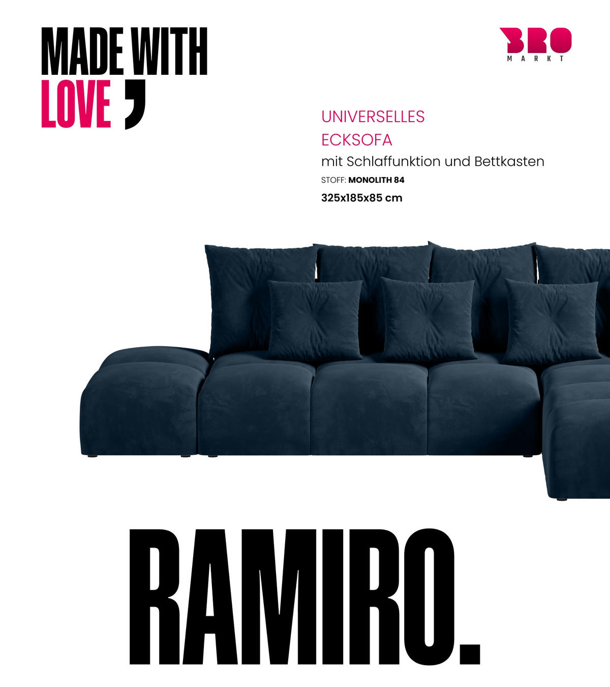 ECKSOFA mit Schlaffunktion RAMIRO Blau - Blau, Textil (325/185cm)