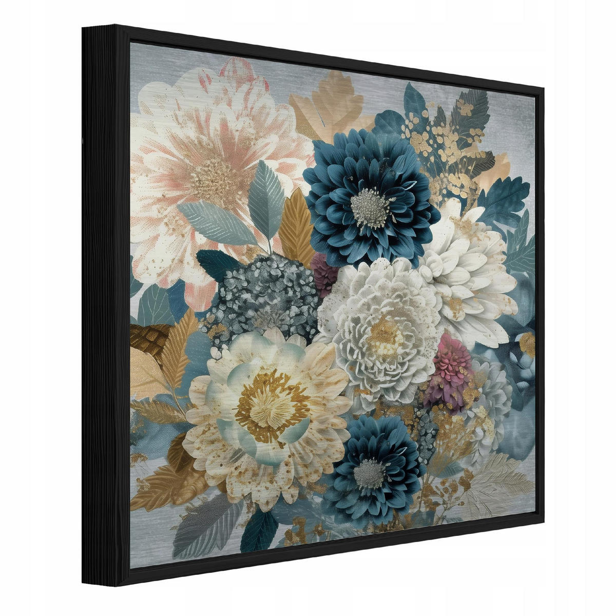 BILDER mit Rahmen Blumen Pfingstrosen Blau 80x80 cm - Multicolor, Metall (80/80cm) - Wallarena