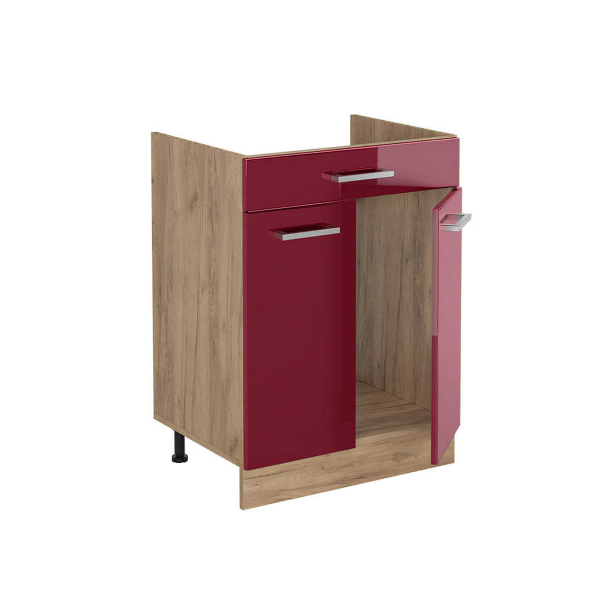 DULAP DE BAZĂ DE BUCĂTĂRIE R-Line, Roșu lucios ridicat/Stejar auriu, 60 cm cu sertar стільниця Антрацит - stejar miere/roșu, compozit lemnos (60/81.6/60cm) - Vicco