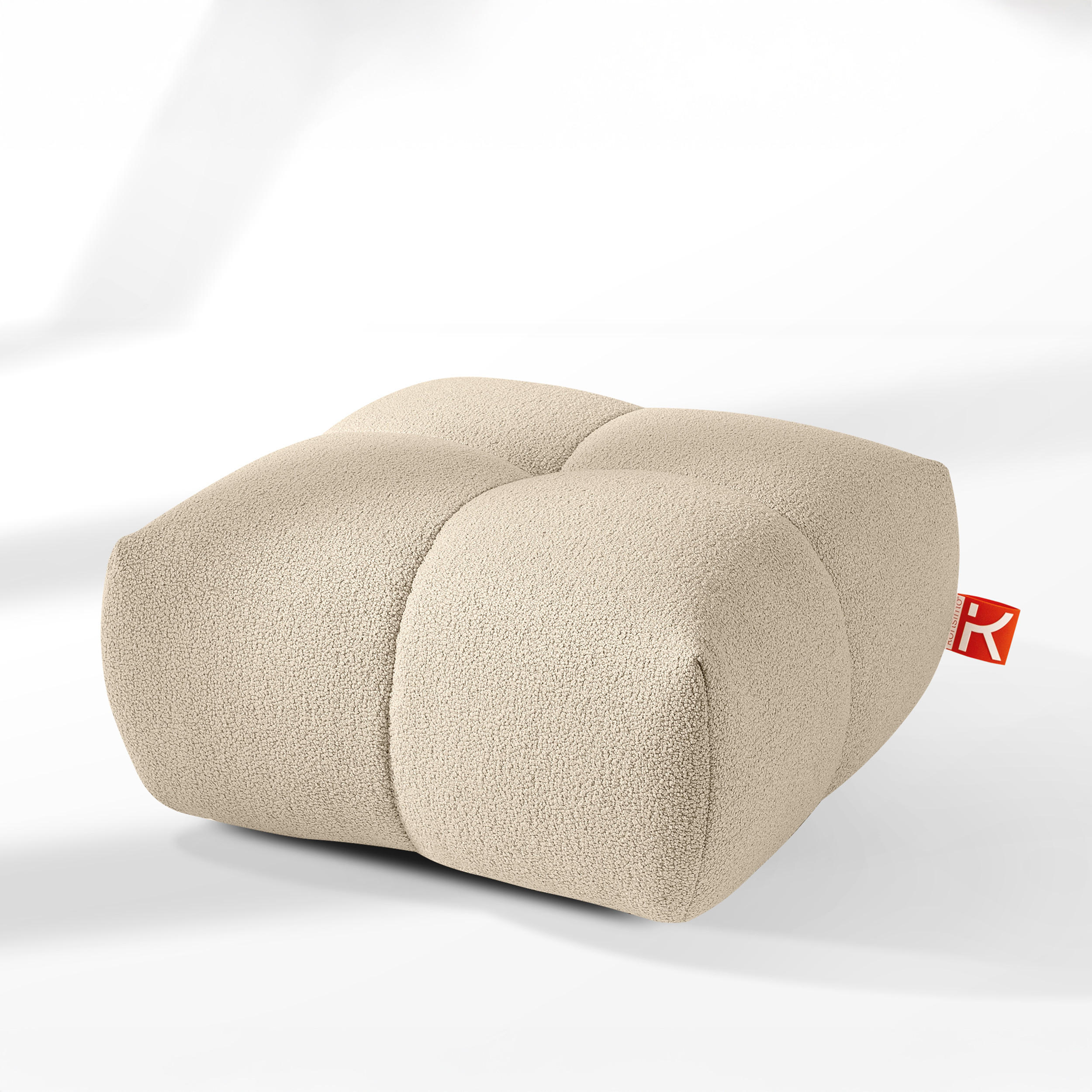 POUF VENA Bouclé, Hellbeige - Beige, Holz/Textil (65/38/65cm) - KONSIMO®