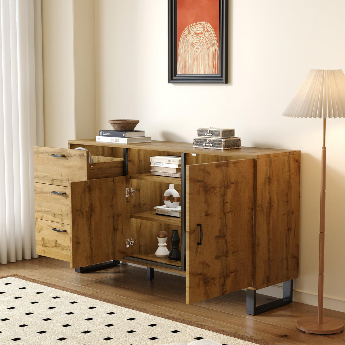 SIDEBOARD Holzeffekt 150/38/77 cm - Braun, Holzwerkstoff/Metall (38/76.5/150cm) - Urban Meuble
