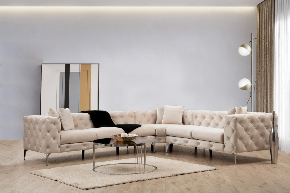 ECKSOFA mit großzügiger XXL Sitzfläche für die ganze Familie - Chromfarben/Beige, Holz/Textil (270/310cm) - myHomelando