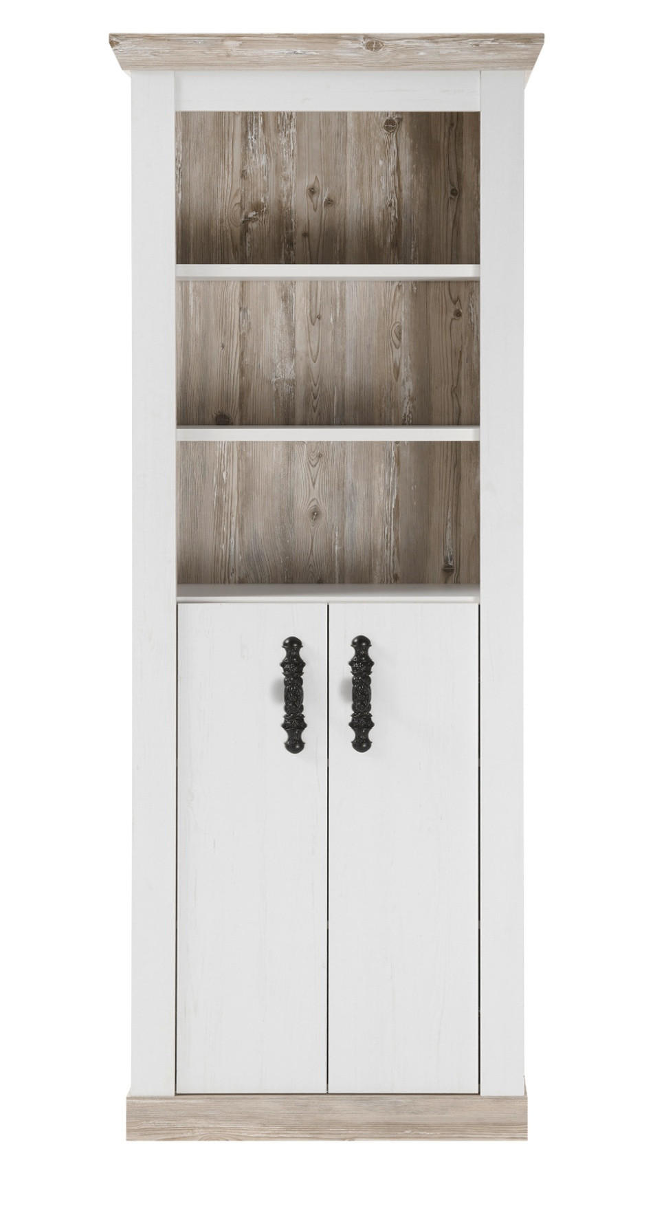 BAD-HOCHSCHRANK Pinie weiß, Oslo Pinie Landhaus, Badschrank, 65 x 200 cm - Dunkelgrau/Weiß, Holzwerkstoff/Metall (65/200/35cm) - Furn.Design