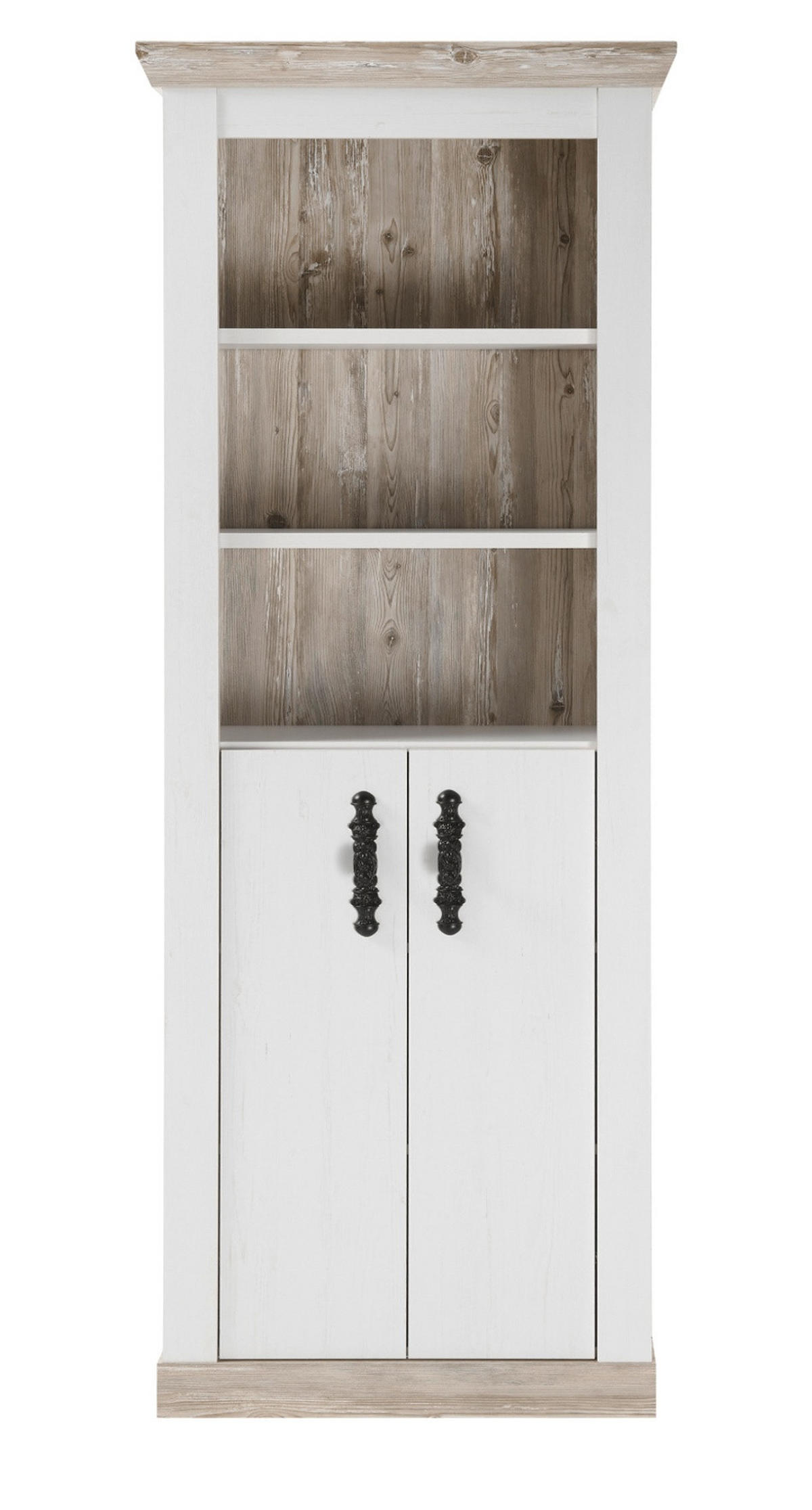 BAD-HOCHSCHRANK Pinie weiß, Oslo Pinie Landhaus, Badschrank, 65 x 200 cm - Dunkelgrau/Weiß, Holzwerkstoff/Metall (65/200/35cm) - Furn.Design