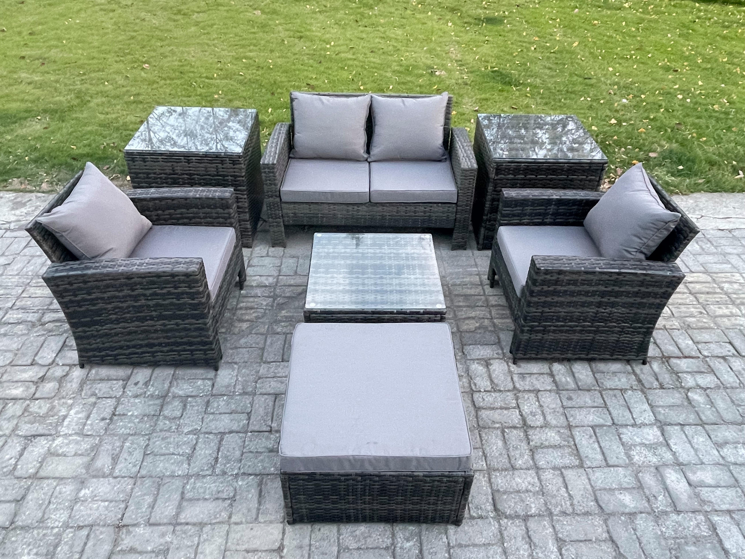 GARTENSOFA Hohe Rückenlehne Polyrattan Dunkelgrau 5-Sitzer - Dunkelgrau, Metall - Fimous