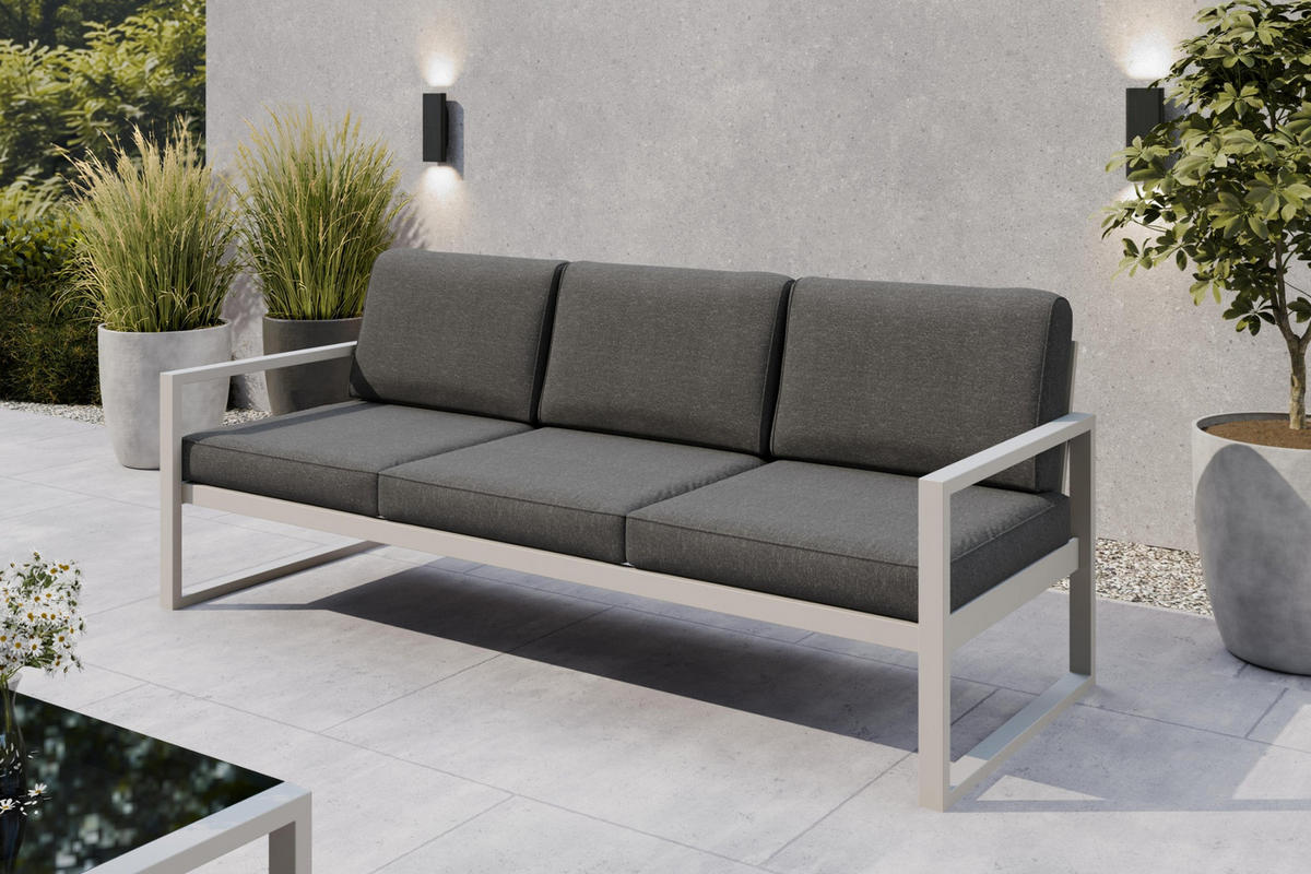 GARTENSET Madera für 6 Personen Balkonmöbel Aluminium Terassenmöbel Sitzbank, 4-tlg. Tisch kaschmir, dunkelgrau - Kaschmir/Dunkelgrau, Kunststoff/Metall - Margaret Hadas24