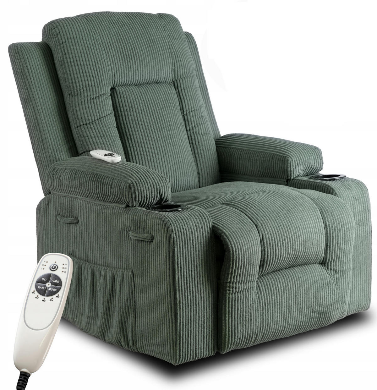 MASSAGESESSEL BOX 2 mit Fußhocker Cord Grün - Grün, Holz/Textil (87/101/85cm) - makarowski meble