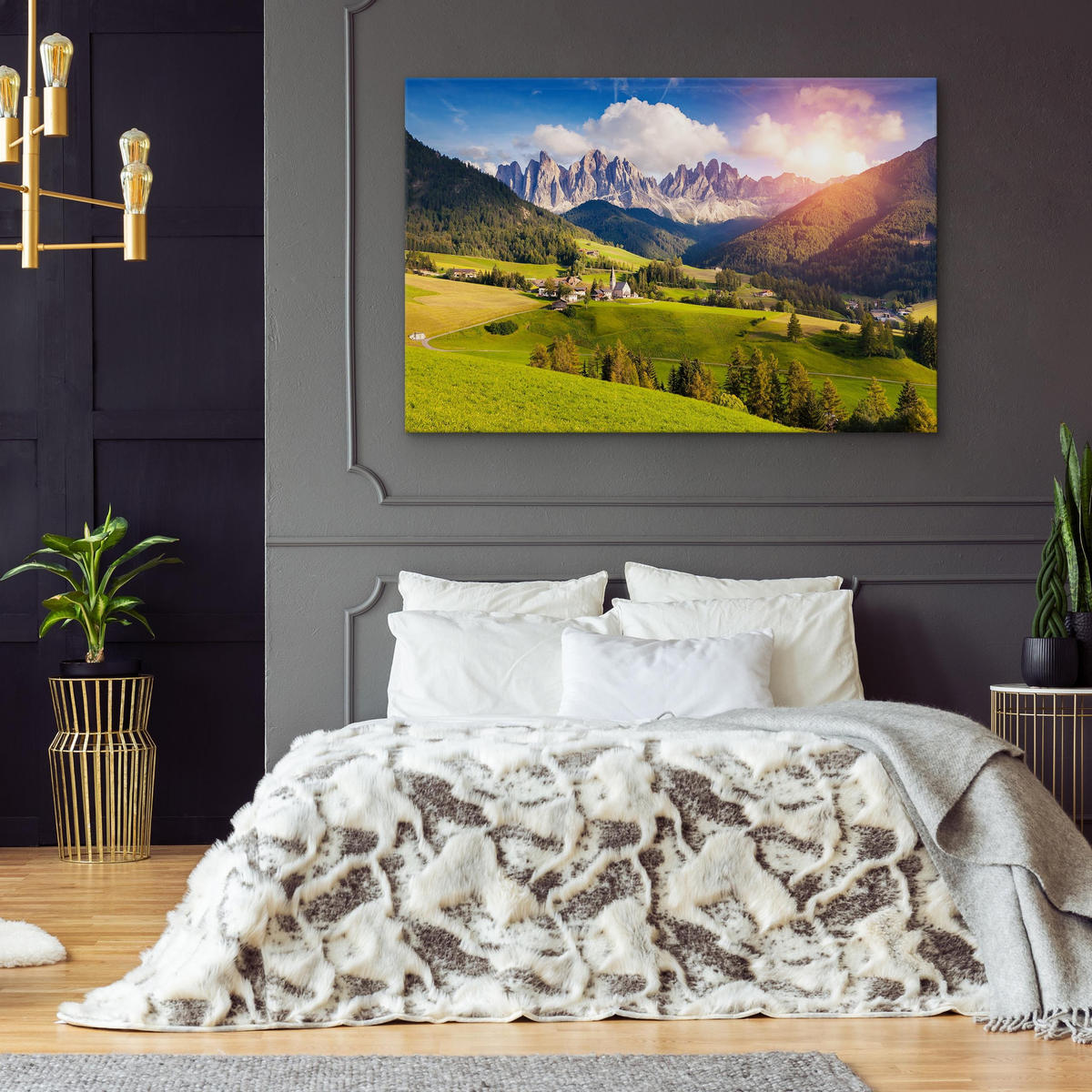 LEINWANDBILD Berge Landschaft Natur 3D 100x70 - Blau/Beige, Textil (100/70cm) - Muralo