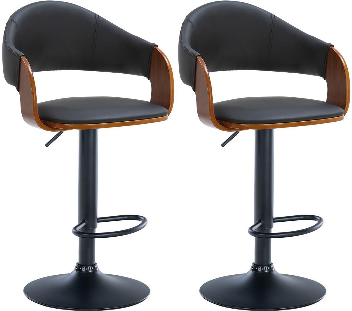BARHOCKER 2er Set Lederlook walnuss/schwarz - Walnussfarben/Schwarz, Textil (50/89/49cm) - CLP