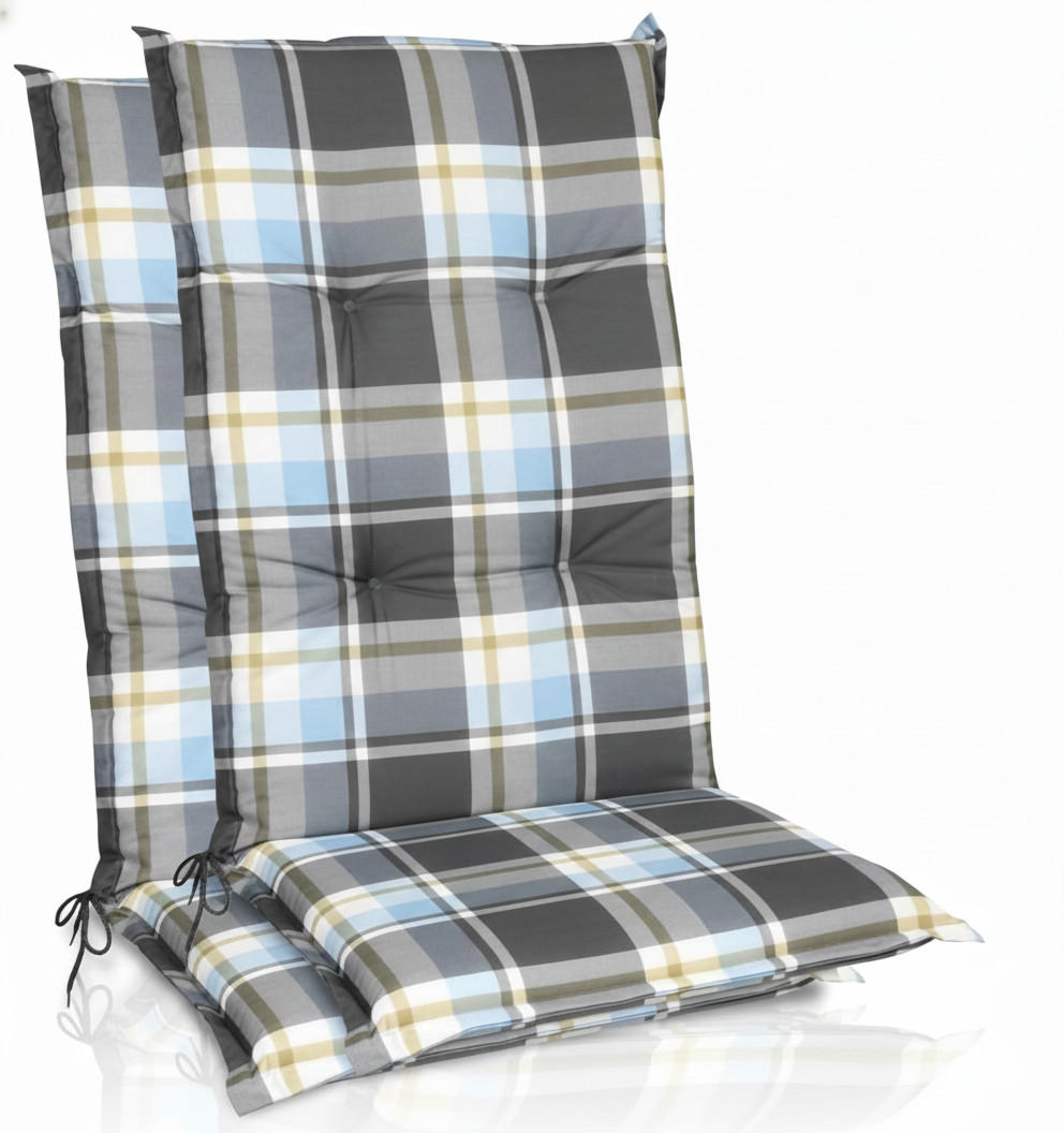 HOCHLEHNERAUFLAGE Sunny BK 120x50x6cm Blau Kariert (2tlg) - Blau, Textil (50/6/120cm) - Beautissu 