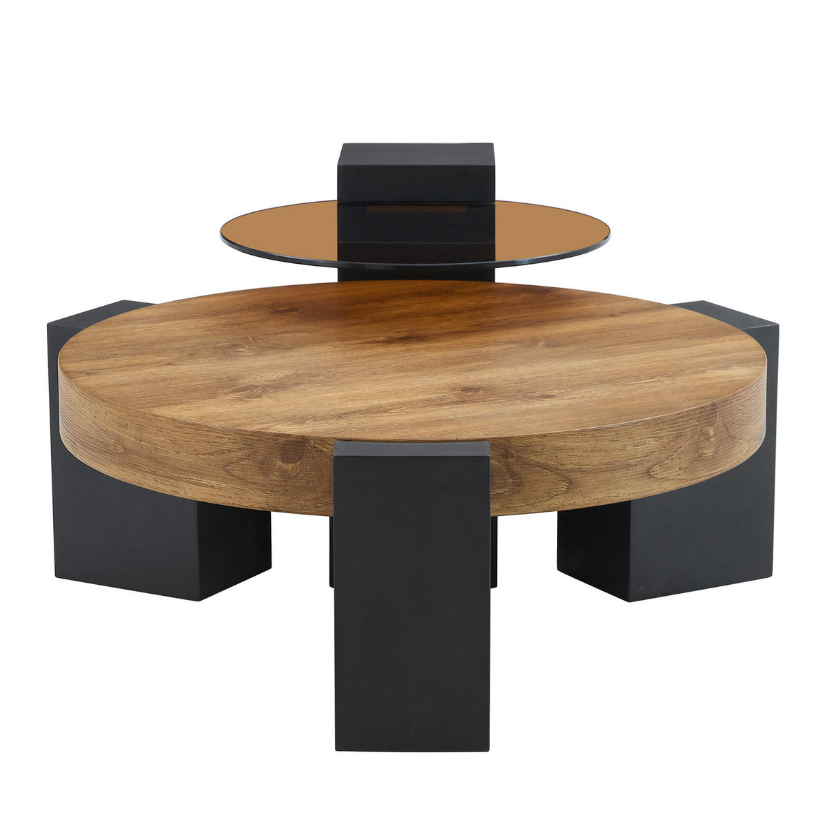 KONFERENČNÍ stolek 61/61/30 cm s druhou úrovní a rozebíratelným designem, stabilní L-nohy, Černá/Hnědá - černá, kompozitní dřevo (61/61/30cm) - Redom