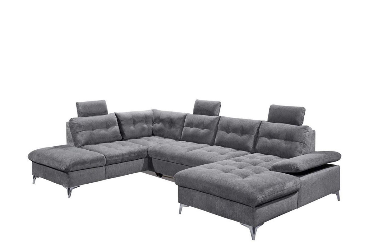 WOHNLANDSCHAFT mit Schlaffunktion und Bettkasten - Chromfarben/Titanfarben, Holz/Kunststoff (324/107/218cm) - ed exciting design