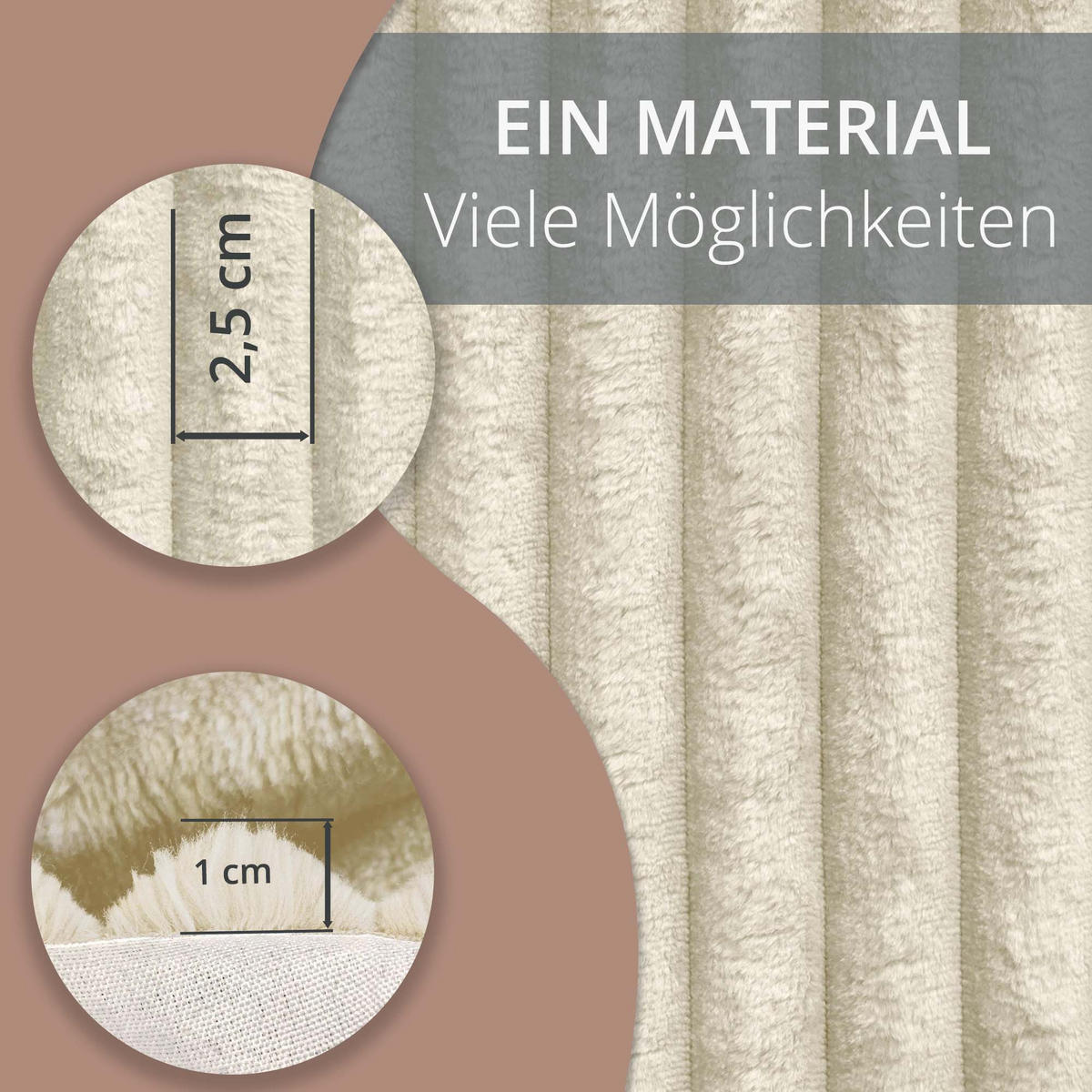 CORDSTOFF Tilia Cremefarben – Breitcord 2,5 cm, 420 g/m², 140 cm breit, extraweich & robust, OEKO-TEX zertifiziert - Creme, Textil (140/100cm) - Dreamroots