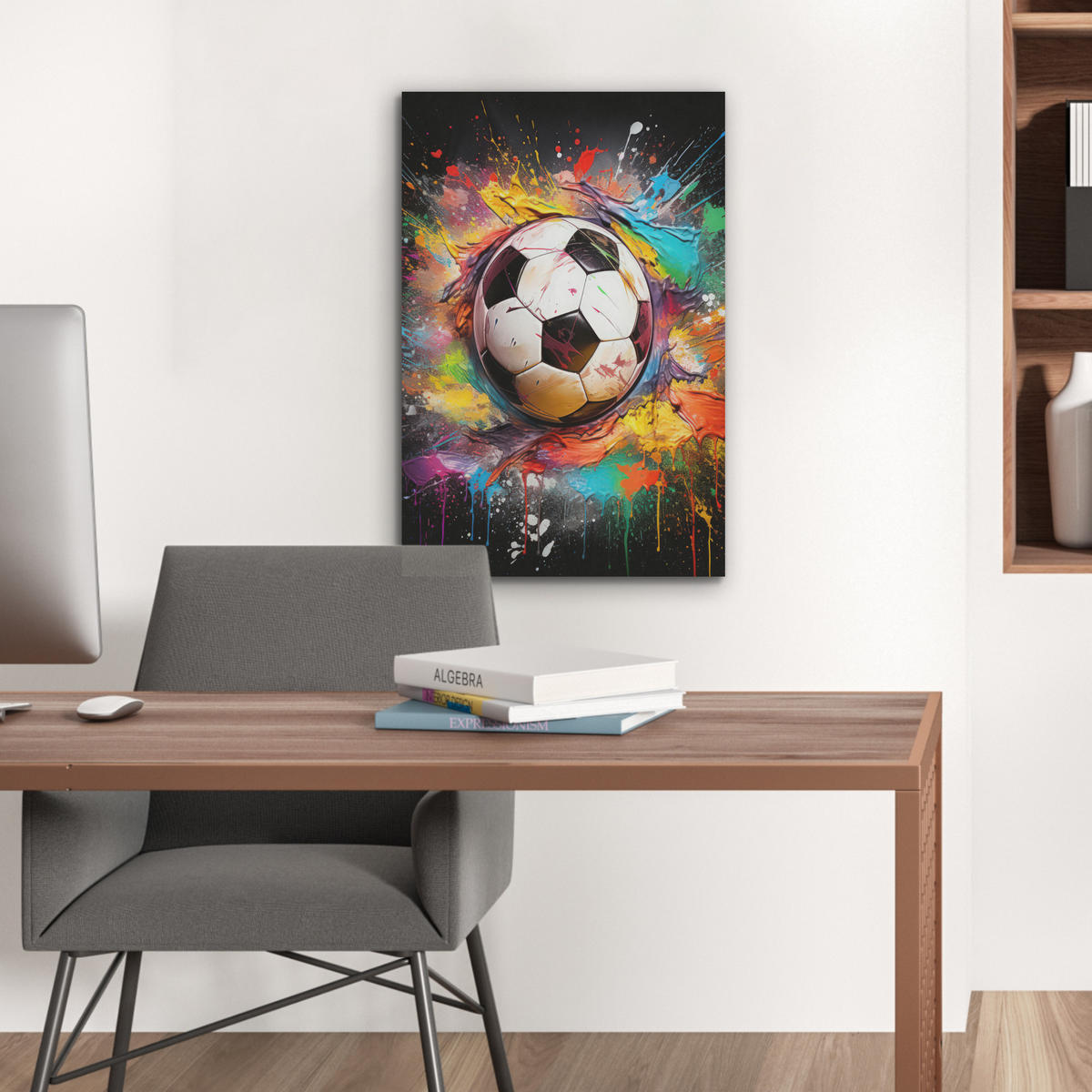 AKUSTIKBILD Fußball - Farbe - Farben - Schwarz - Weiß Kunstdruck Schlafzimmer 50x70 cm - Weiß, Kunststoff (50/70/0.9cm) - MuchoWow
