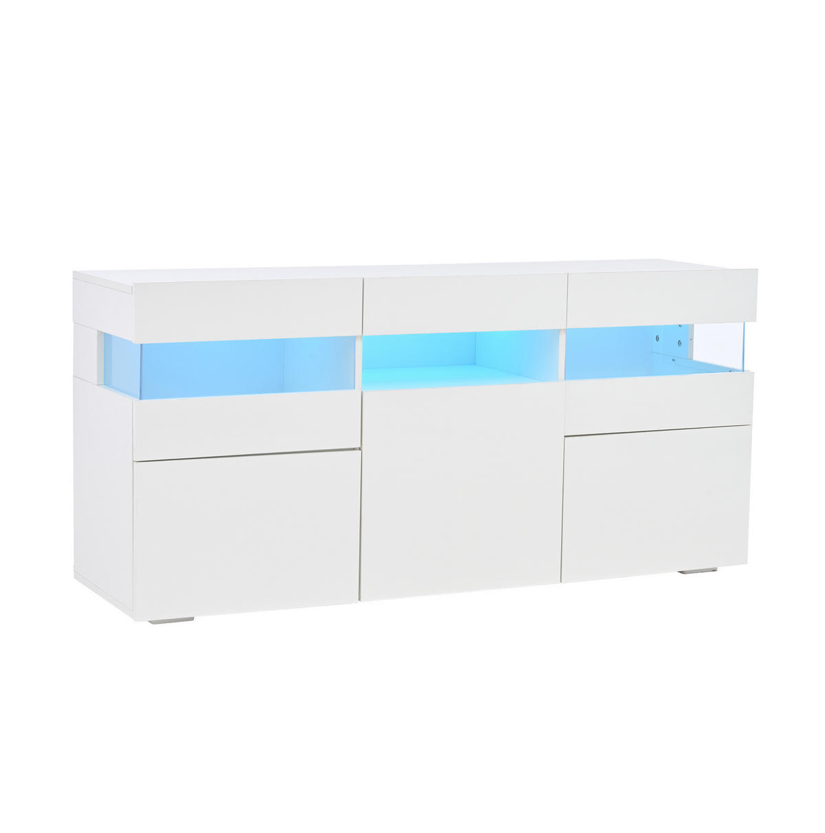 SIDEBOARD 140/40,5/66,5 cm, 3 Türen, Hochglanz-Front und app-gesteuerte LED für Wohnzimmer，Weiß - Weiß, Holzwerkstoff (140/66.5/40.5cm) - Redom