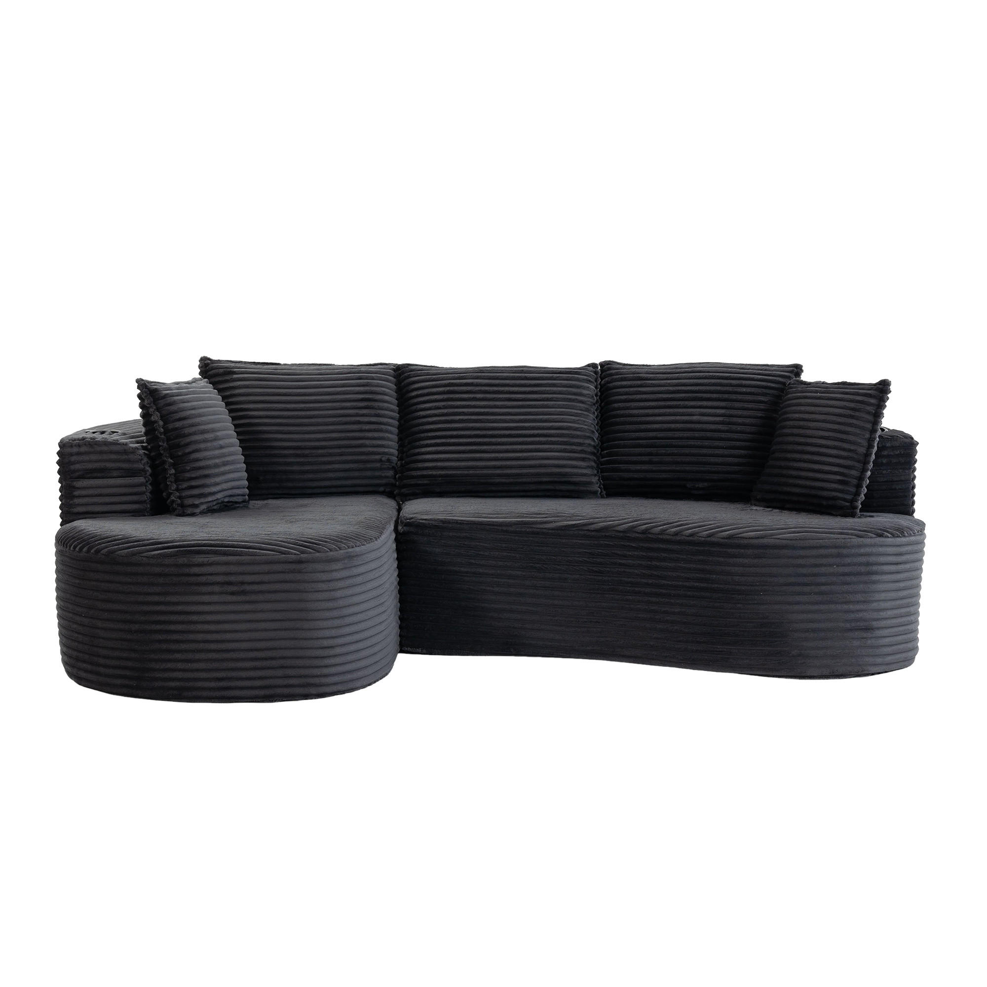 WOHNLANDSCHAFT 250/152/82 cm Dunkelgrau mit Becherhalter und Stautasche - Dunkelgrau, Textil (250/152cm) - Oxeza