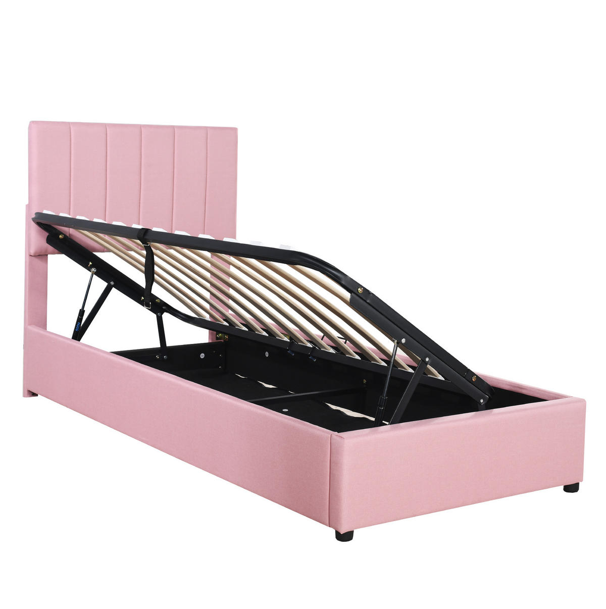 POLSTERBETT 90/200 cm Rosa mit Stauraum aus Leinen - Pink, Textil (90/200cm) - Flora Grace