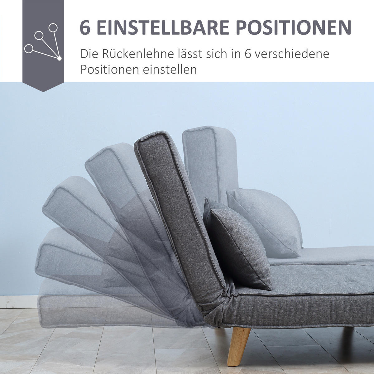 EINZELSOFA Sofabett Klappsofa verstellbar Rückenlehne nordisch skandinavisch - Naturfarben/Grau, Holz/Textil (78/80/94cm) - HOMCOM