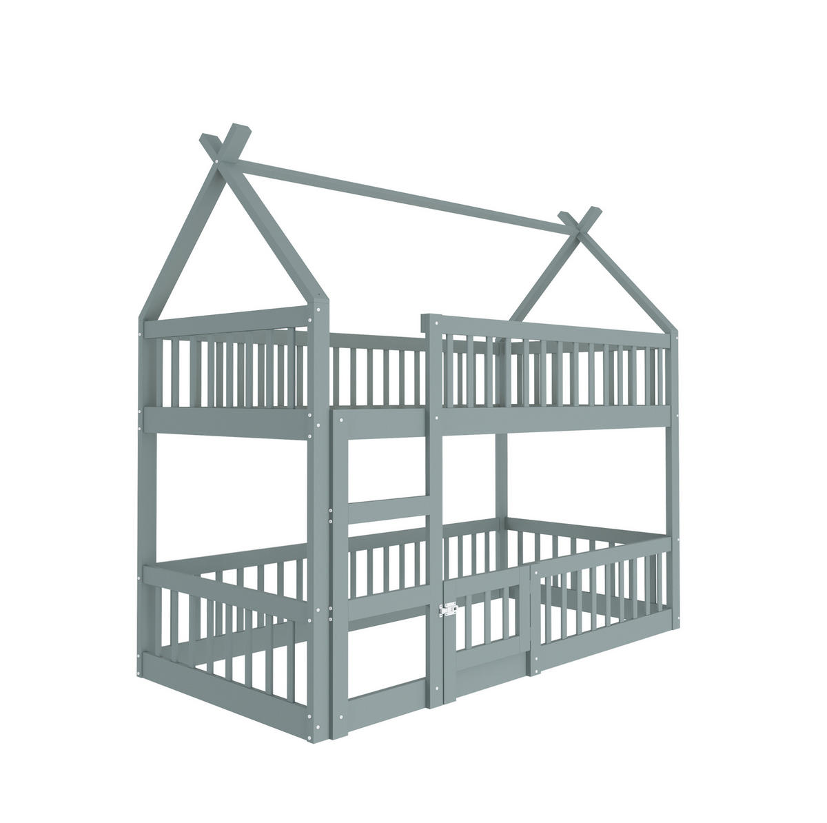 ETAGENBETT aus Holz 90x200 cm Grau mit Treppe, hohem Fallschutz und Spielbereich - Grau, Holzwerkstoff (90/200cm) - Modfu