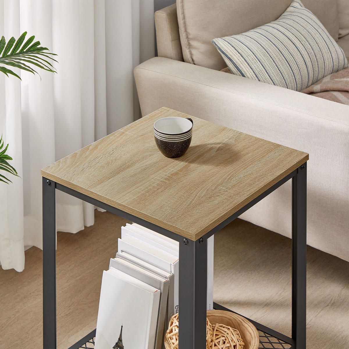 BEISTELLTISCH/NACHTTISCH - Schwarz/Sonoma Eiche, Metall (45/45/55cm) - A2A Home