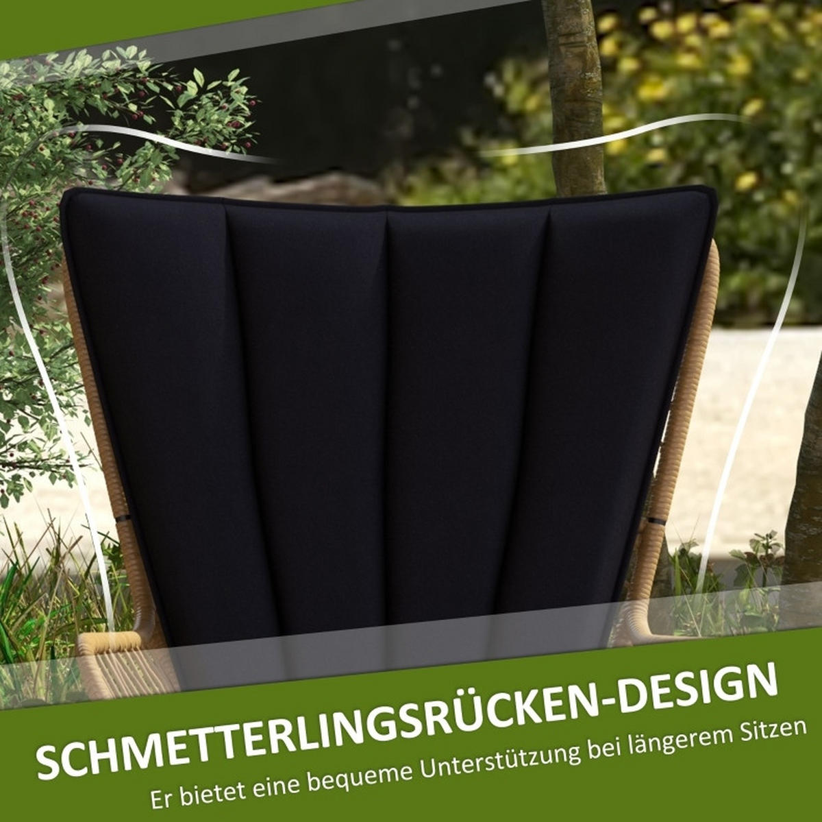 BALKONSET 3-teilig,50×50×40cm schwarz aus Rattan mit Kissen und Glas Tisch - Schwarz, Naturmaterialen - Modfu