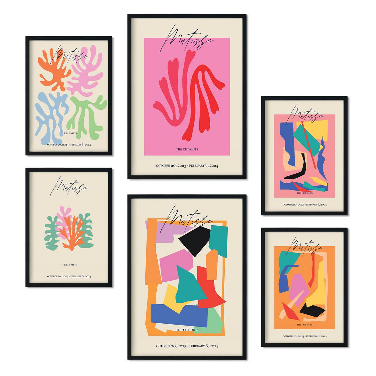 POSTER Set Mit 6 Matisse Sammlung A3 & A4 Schwarzer Rahmen - Schwarz, Papier (29/3cm) - Nacnic