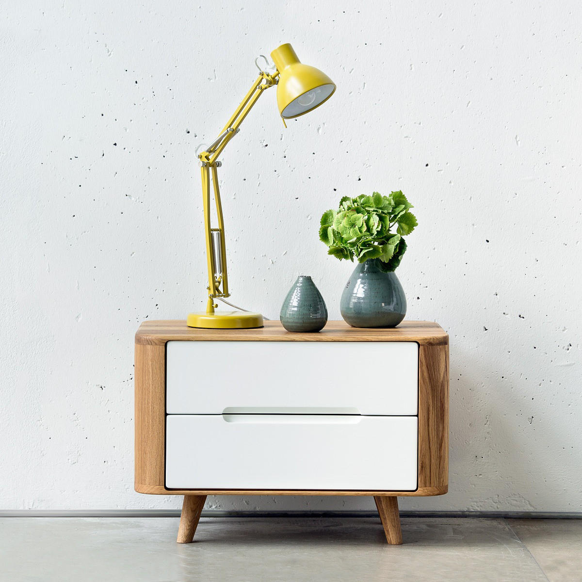 NACHTKOMMODE - Wildeiche teilmassiv - Wildeiche / Weiß - Weiß, Holz/Holzwerkstoff (60/40/42cm) - home24