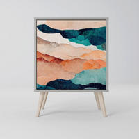 SIDEBOARD ABSTRACT LANDSCAPE, Grau, 57,5x42x77,5 cm, Schräge Buchenholzfüße - Buchefarben/Multicolor, Holzwerkstoff/Buchenholz (57.5/77.5/42cm) - SpaceRebels
