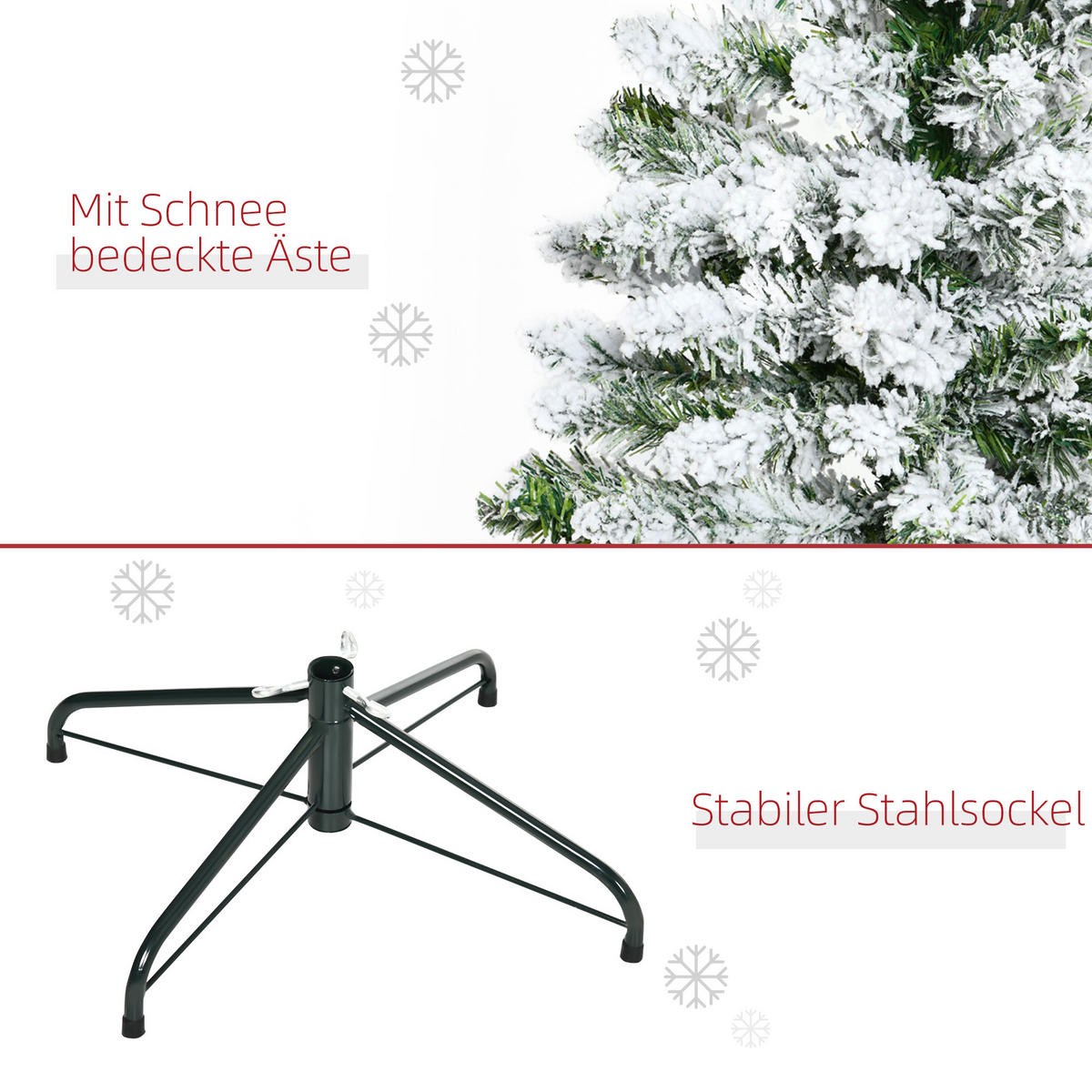 KÜNSTLICHER Weihnachtsbaum, 120 cm Kunstkiefer mit Kunstschnee, Indoor - Weiß/Grün, Kunststoff/Metall (120cm) - HOMCOM