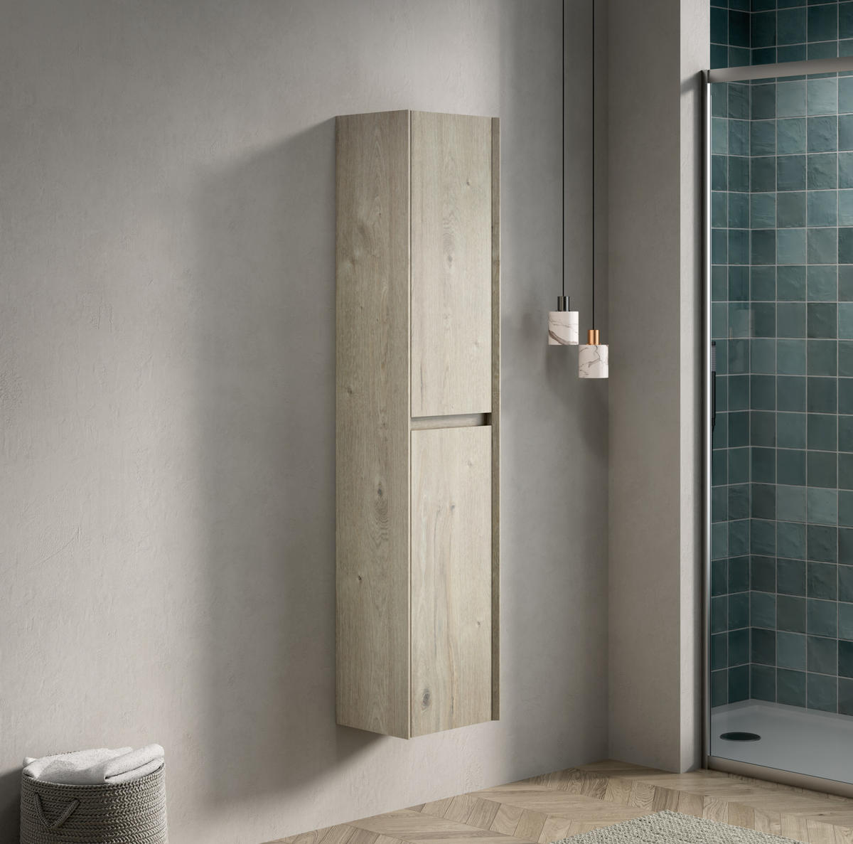 BADZIMMERSCHRANK 140 cm Off White Holzoptik - Weiß, Holzwerkstoff (24/30/140cm) - Beauniv