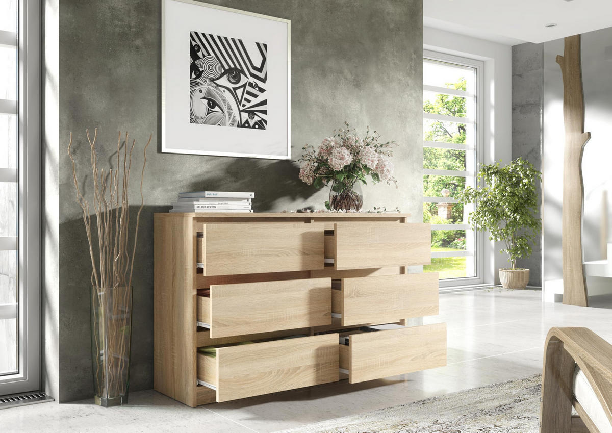 KOMMODE mit 6 Schubladen Sonoma 100x39x78 cm - Sonoma Eiche, Holzwerkstoff (100/78.5/39cm) - MebLocker