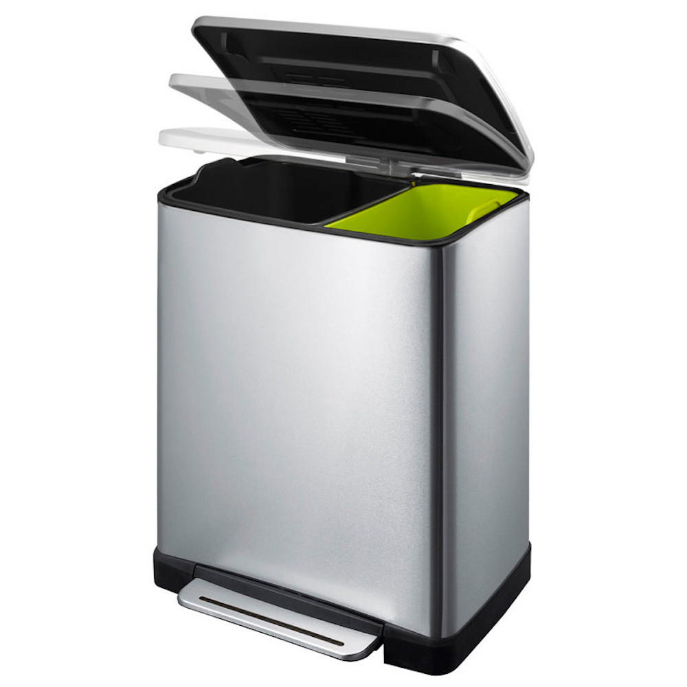 MÜLLEIMER Stilvoller Rechteckiger Mit Extra Breitem Pedal 19 Liter 44,6 x 36,6 x 31,9 cm 2 Inneneimer Edelstahl & Silber - Silberfarben, Metall (36.6/44.6/31.9cm) - PROREGAL