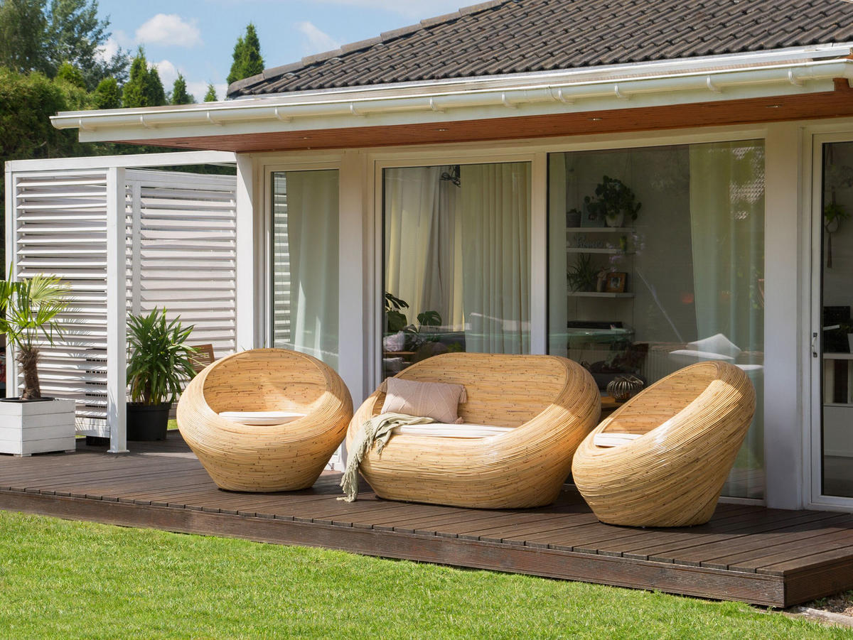 LOUNGE SET 3-teiling Rattan Natürlich Maiori - Beige/Naturfarben, Naturmaterialen (110/110/180cm) - Beliani