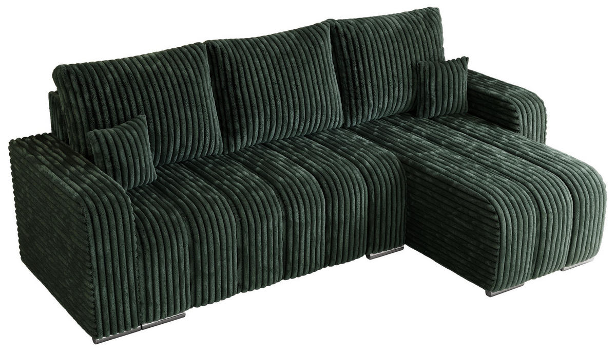 ECKSOFA KIRASSO L Grün Cord - Grau/Grün, Textil (245/147cm) - MKS