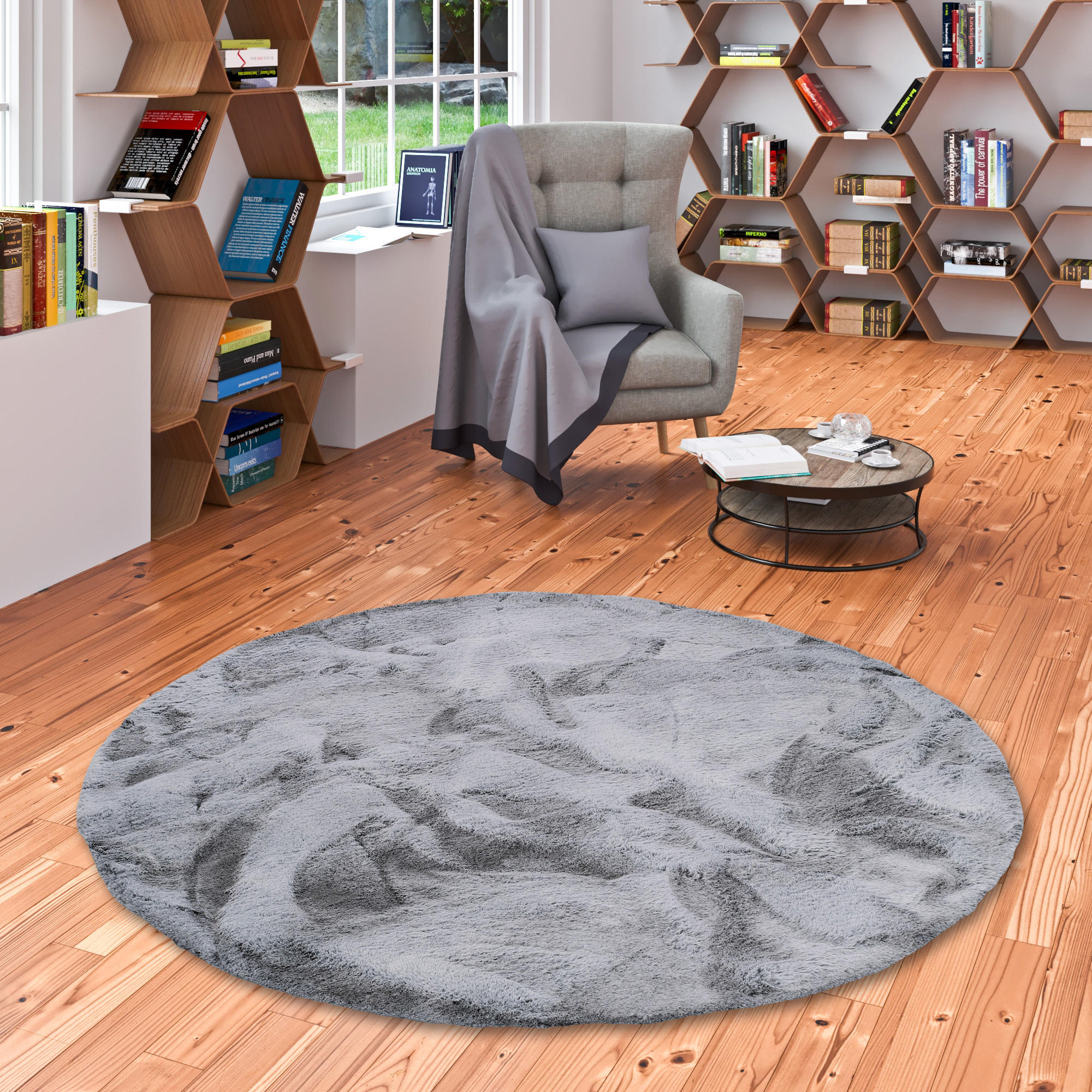 FELLTEPPICH LUXUS SUPER SOFT PLUSH RUND - Blaugrau, Textil (160/160cm) - Pergamon
