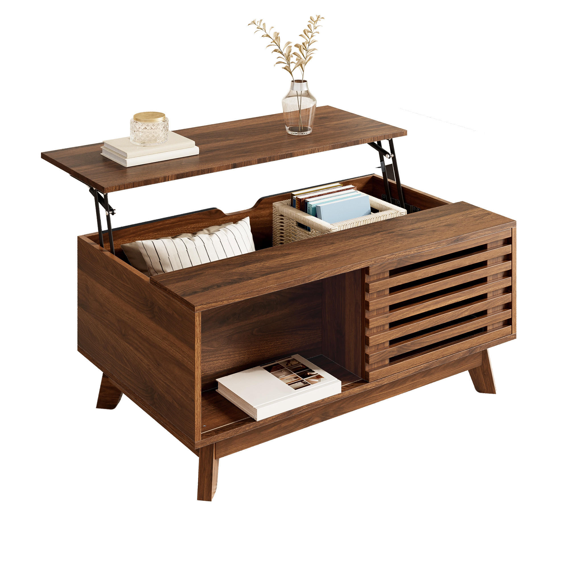 COUCHTISCH 90/55/57,5 cm in Walnuss-Optik mit höhenverstellbarer Tischplatte - Nussbaumfarben, Holzwerkstoff (90/55/57.5cm) - Flora Grace